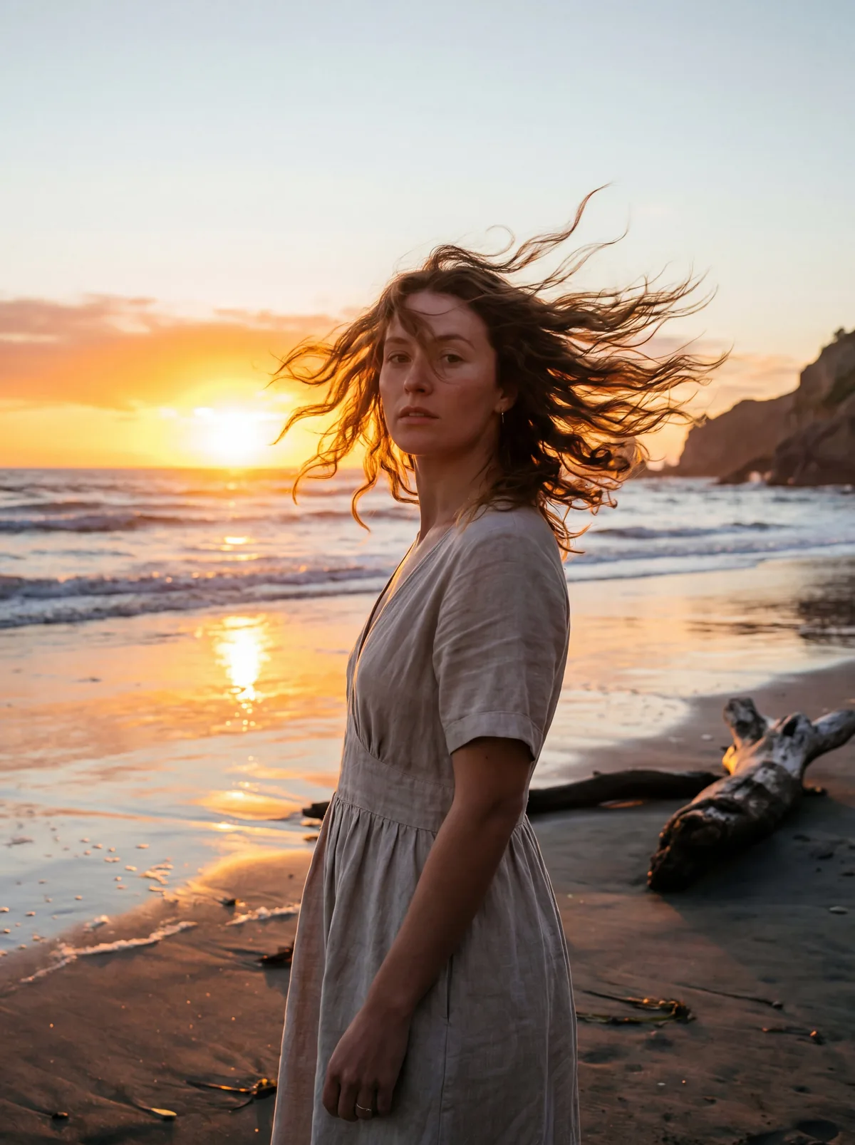 Девушка на пляже во время заката