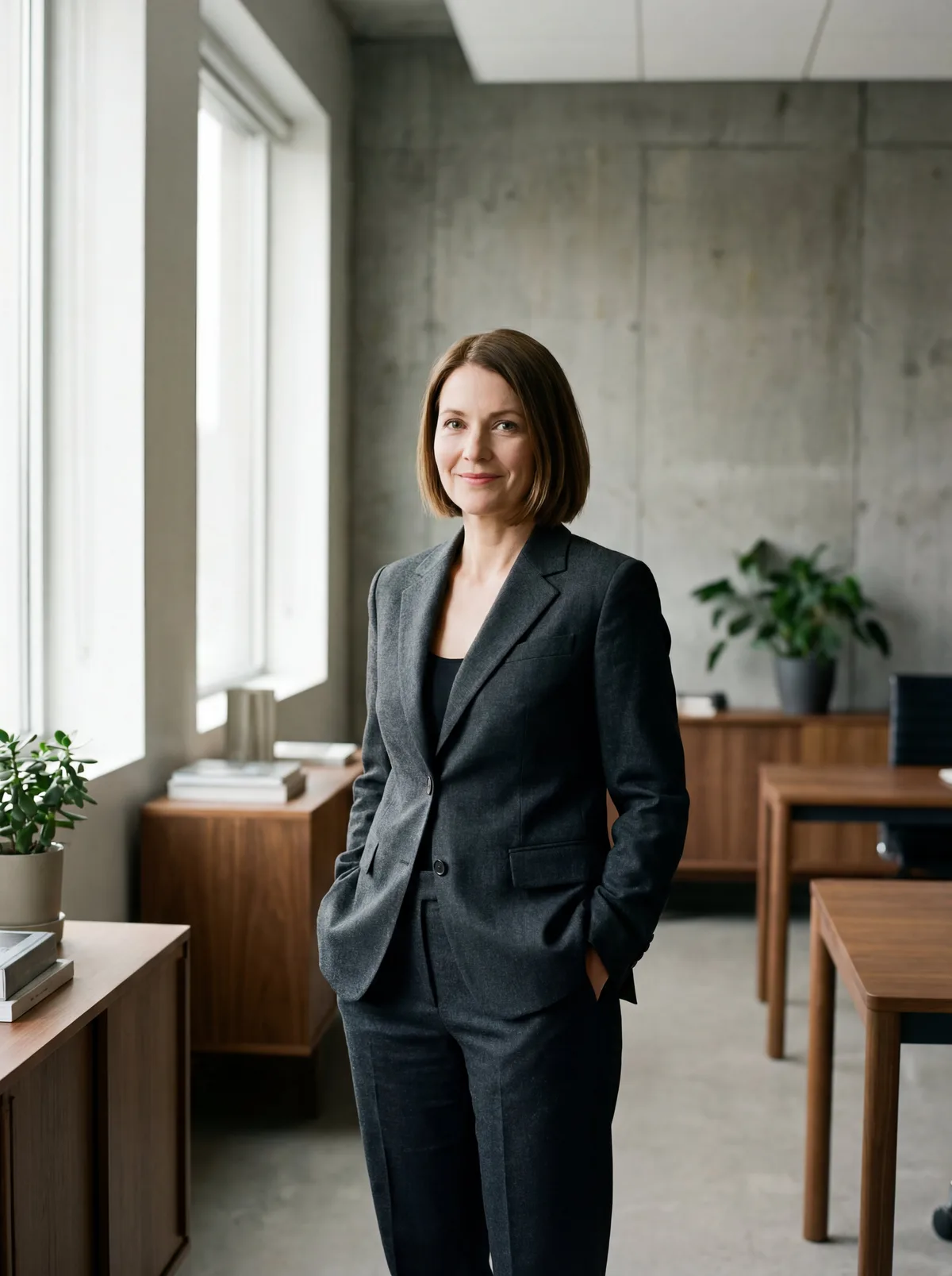 Уверенная женщина в современном деловом костюме