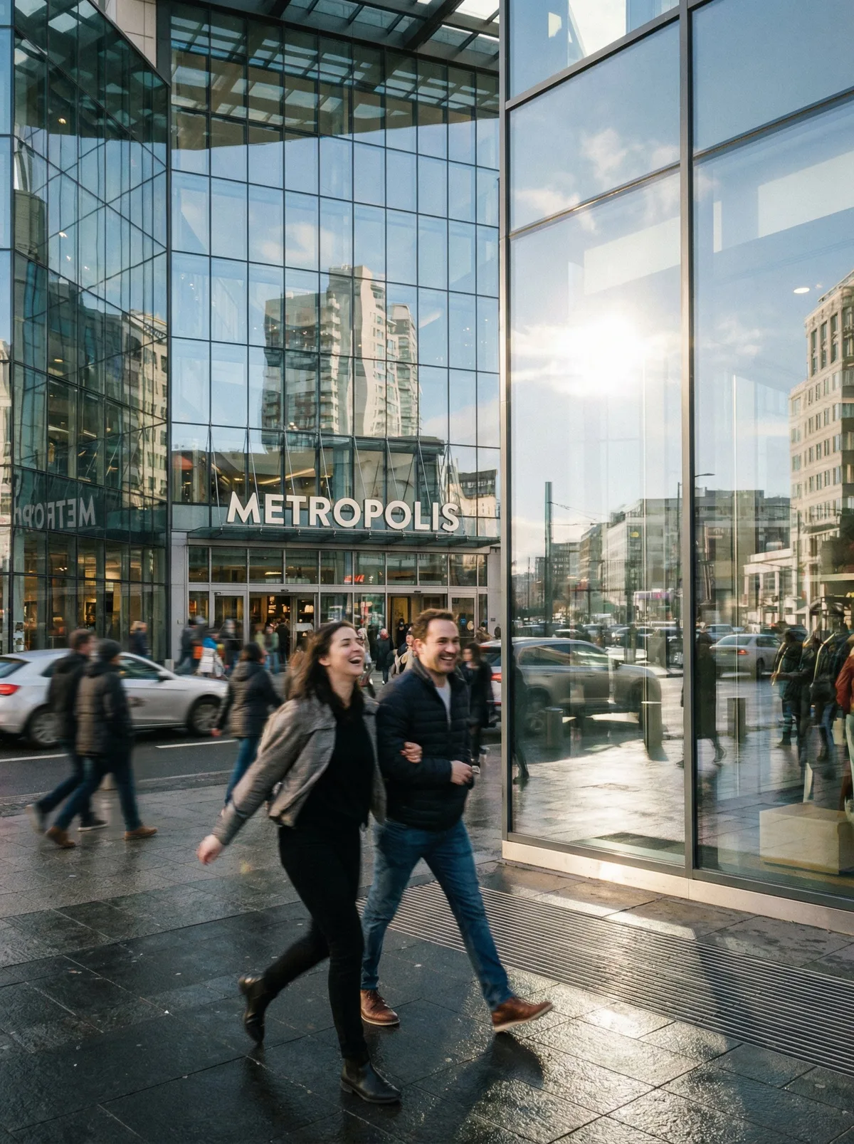 Пара возле современного торгового центра