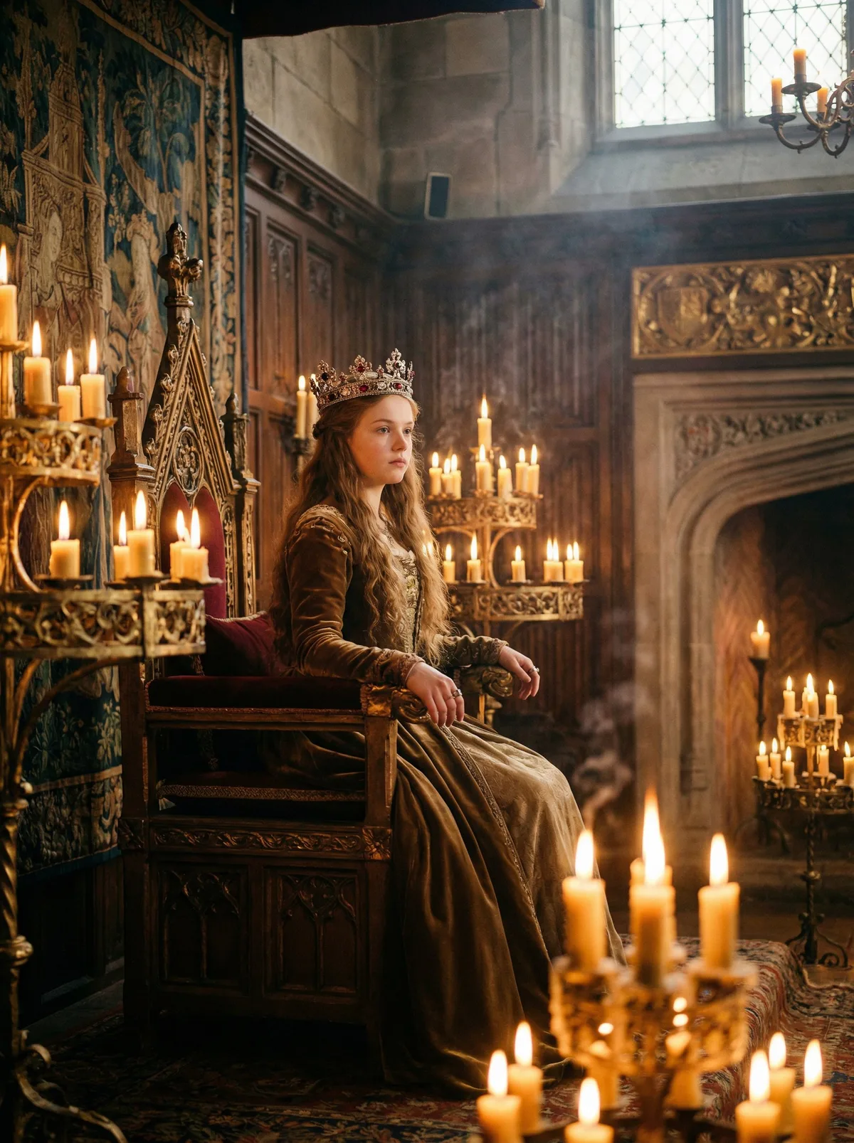 Королевская принцесса на троне с драгоценной короной