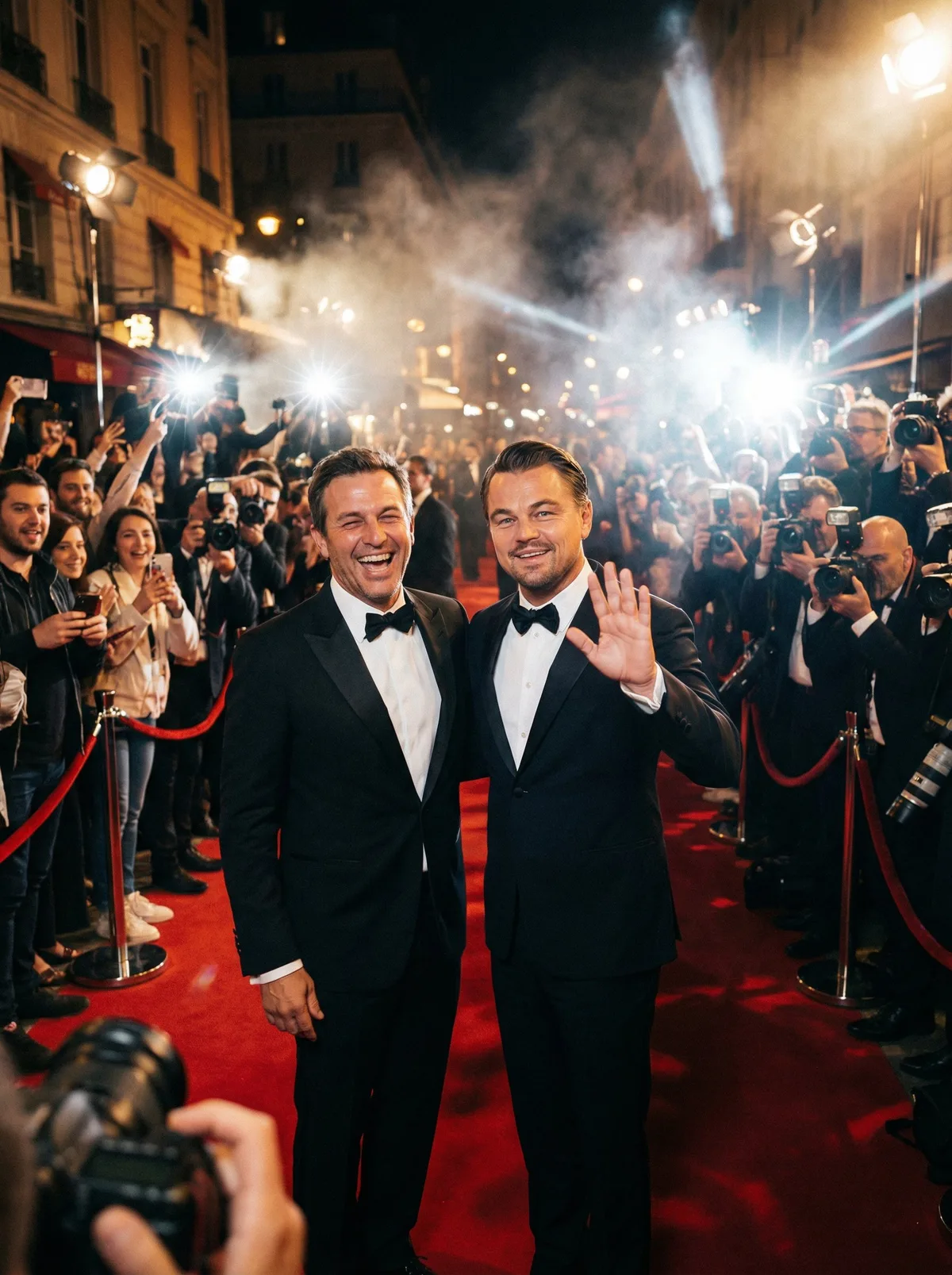 Человек на красной дорожке рядом с Leonardo DiCaprio