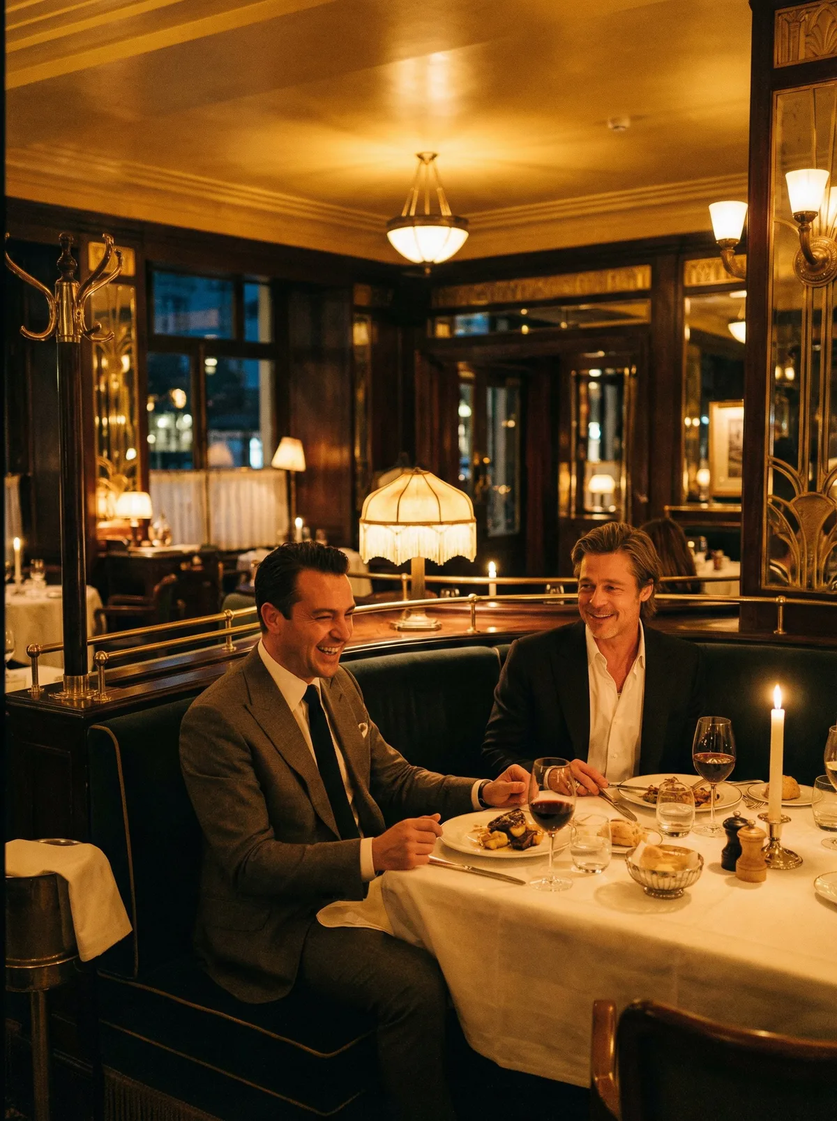 Мужчина рядом с Brad Pitt в стильном ресторане