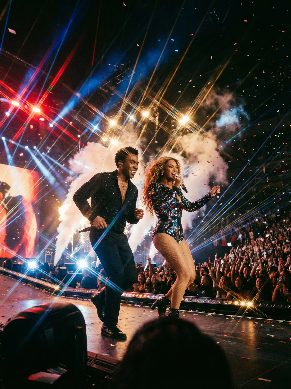 Человек рядом с Beyoncé на сцене