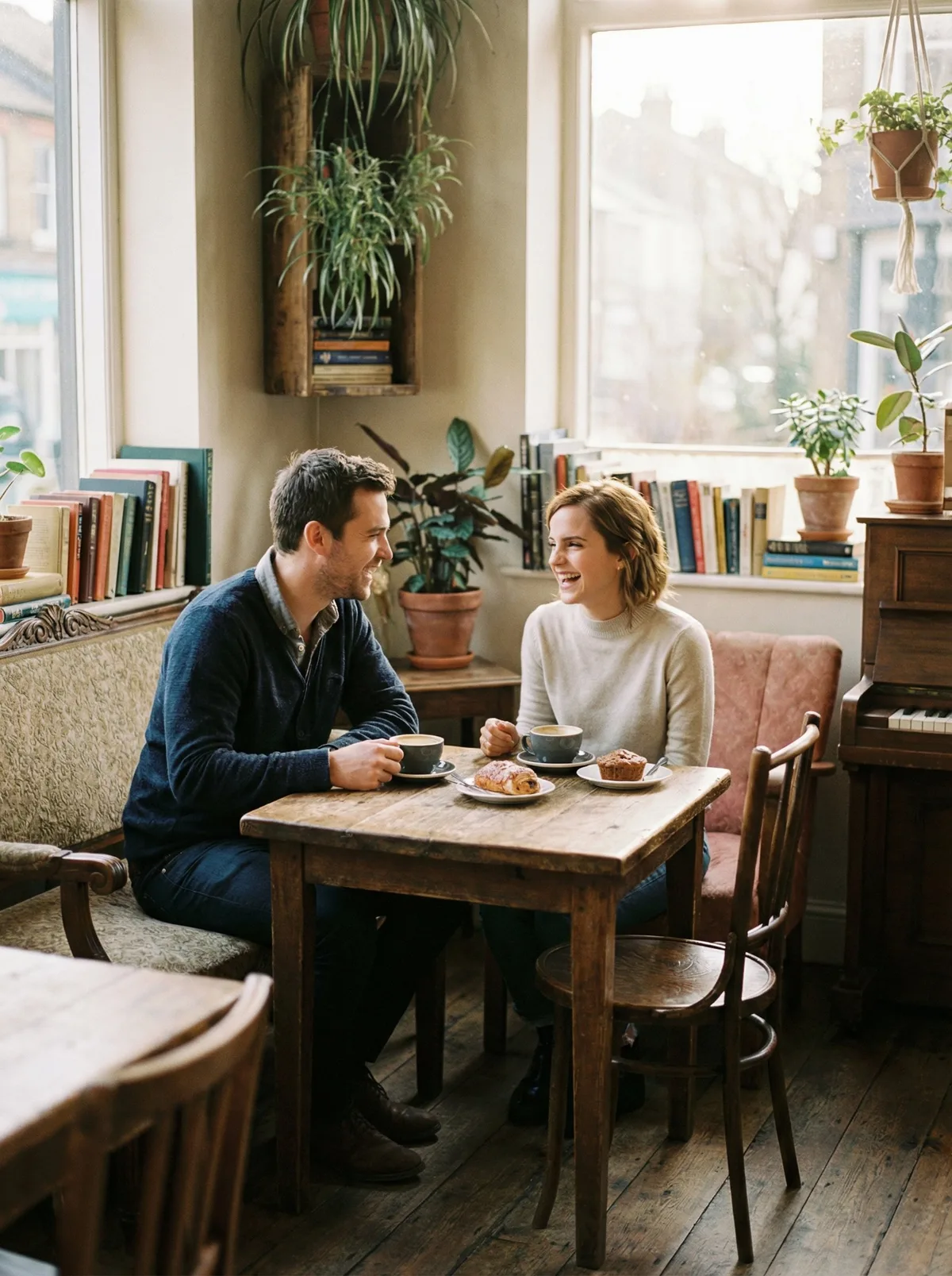 Человек сидит в кафе с Emma Watson