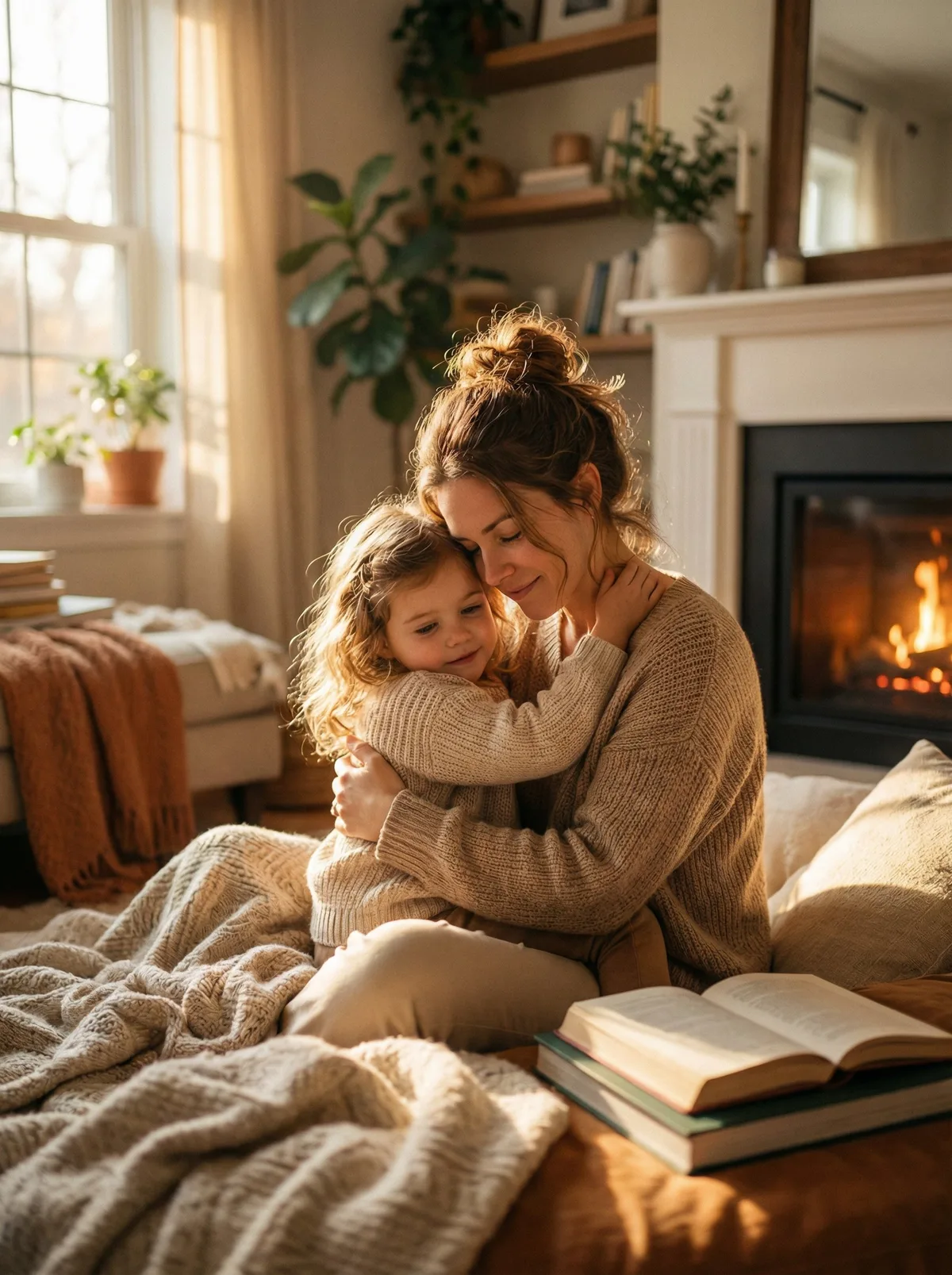 Мама и маленькая дочь обнимаются