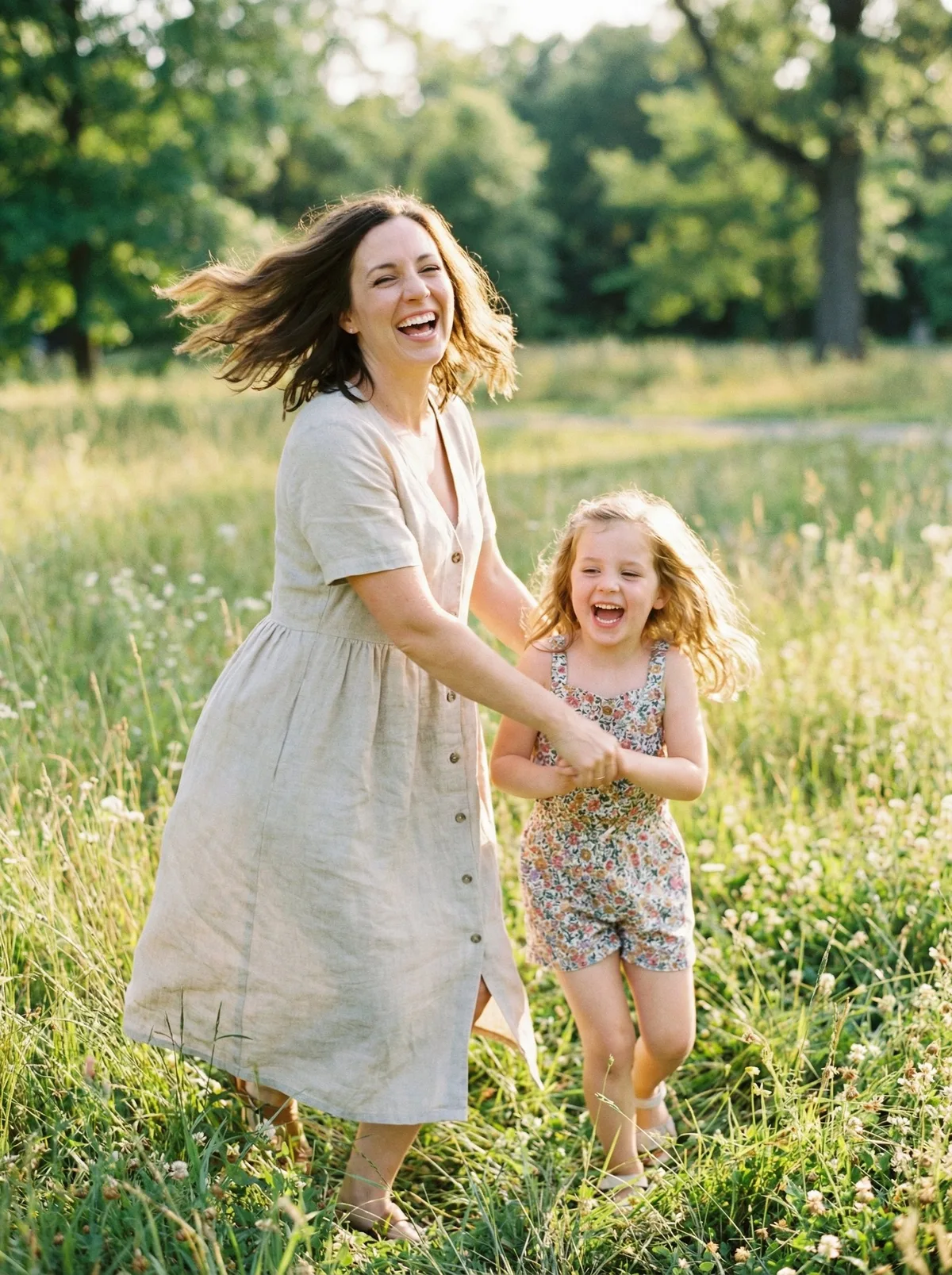 Мама и маленькая дочь смеются