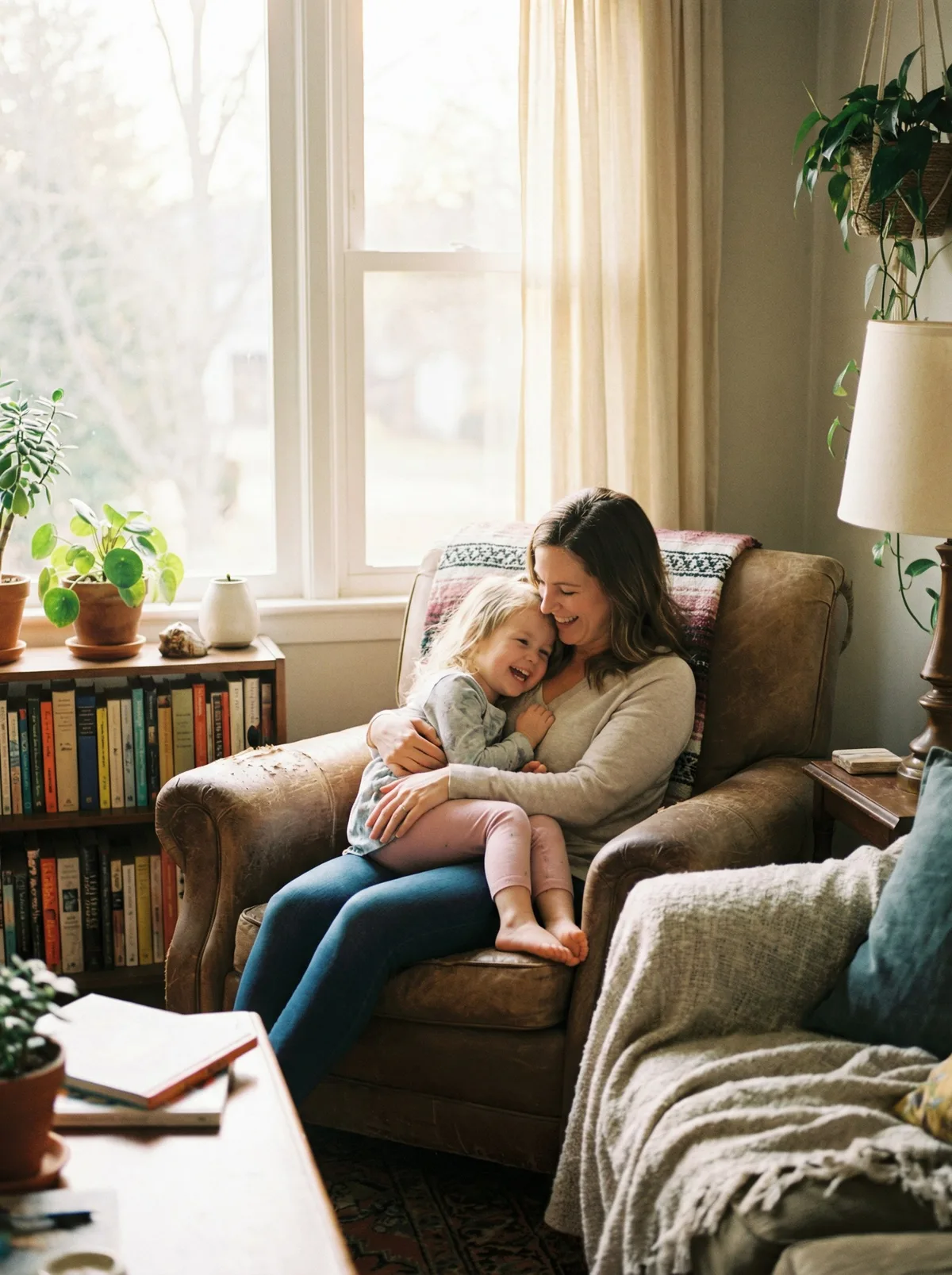 Мама держит дочь на руках