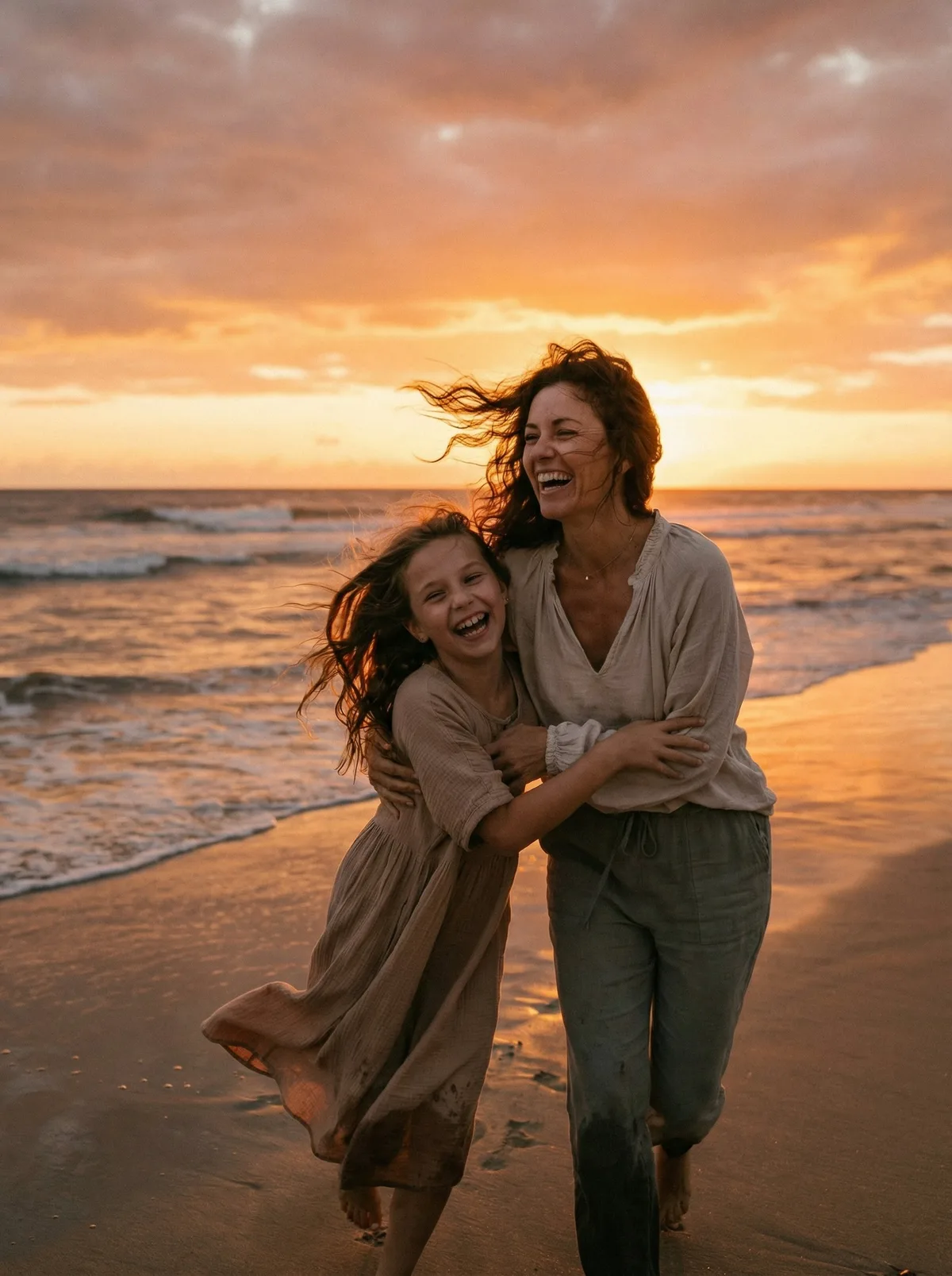 Мама и дочь на пляже