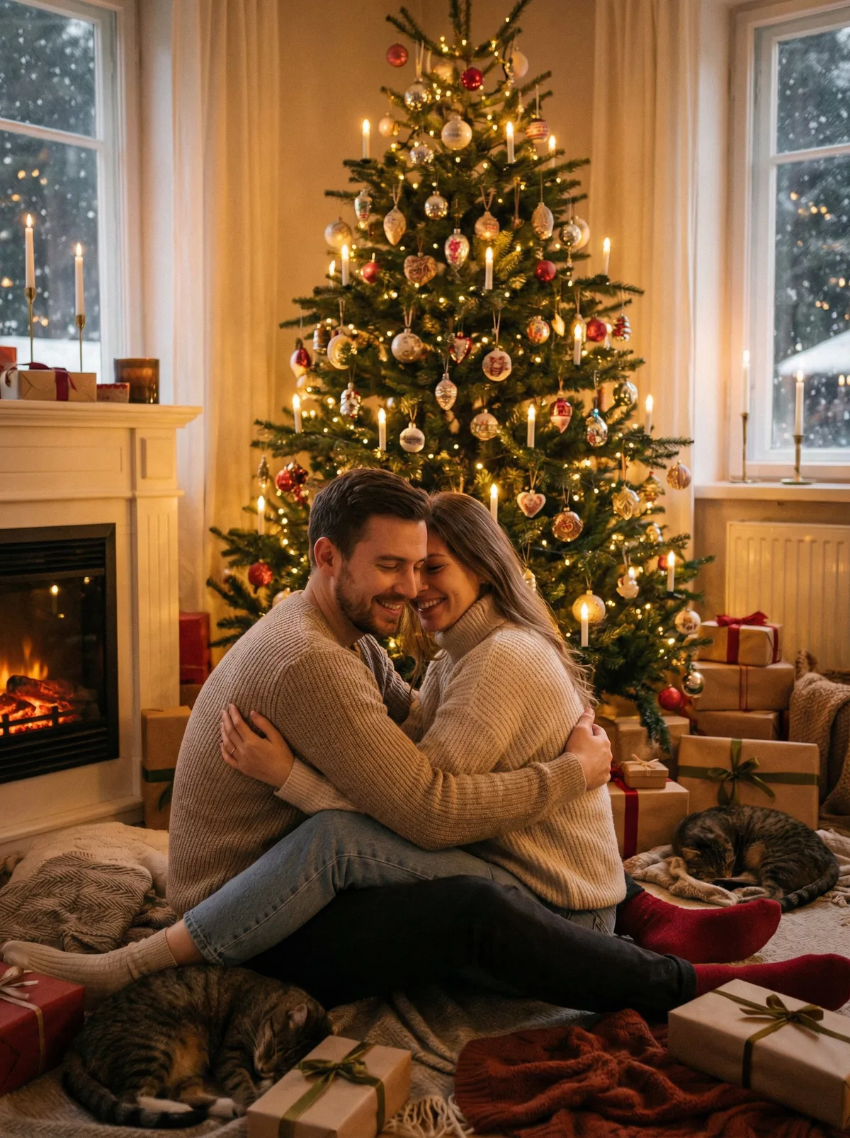 Пара у новогодней елки