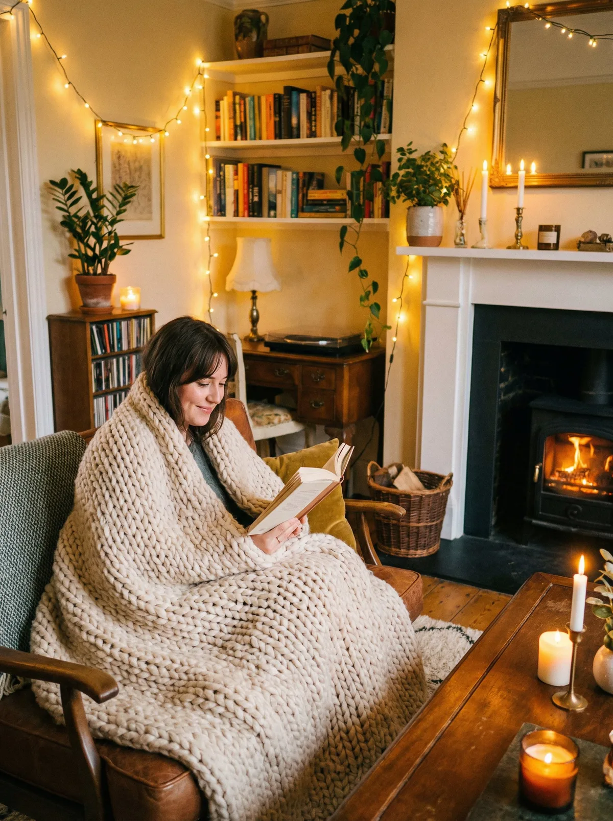 Человек в уютной комнате с пледом