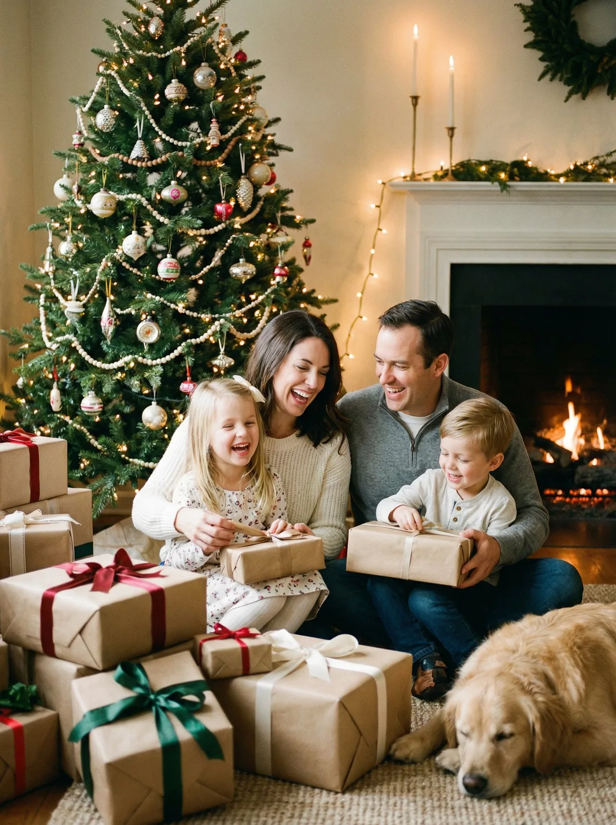 Семья возле елки