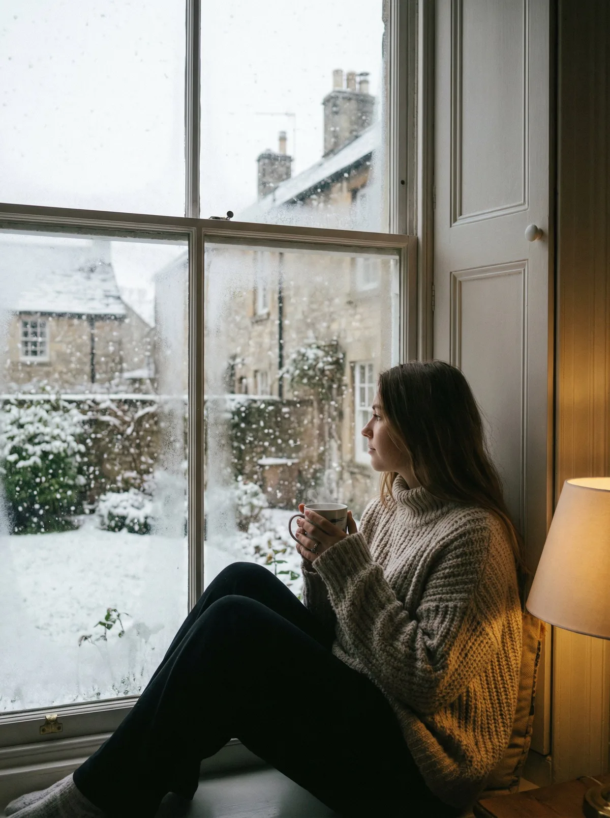 Девушка у окна зимой