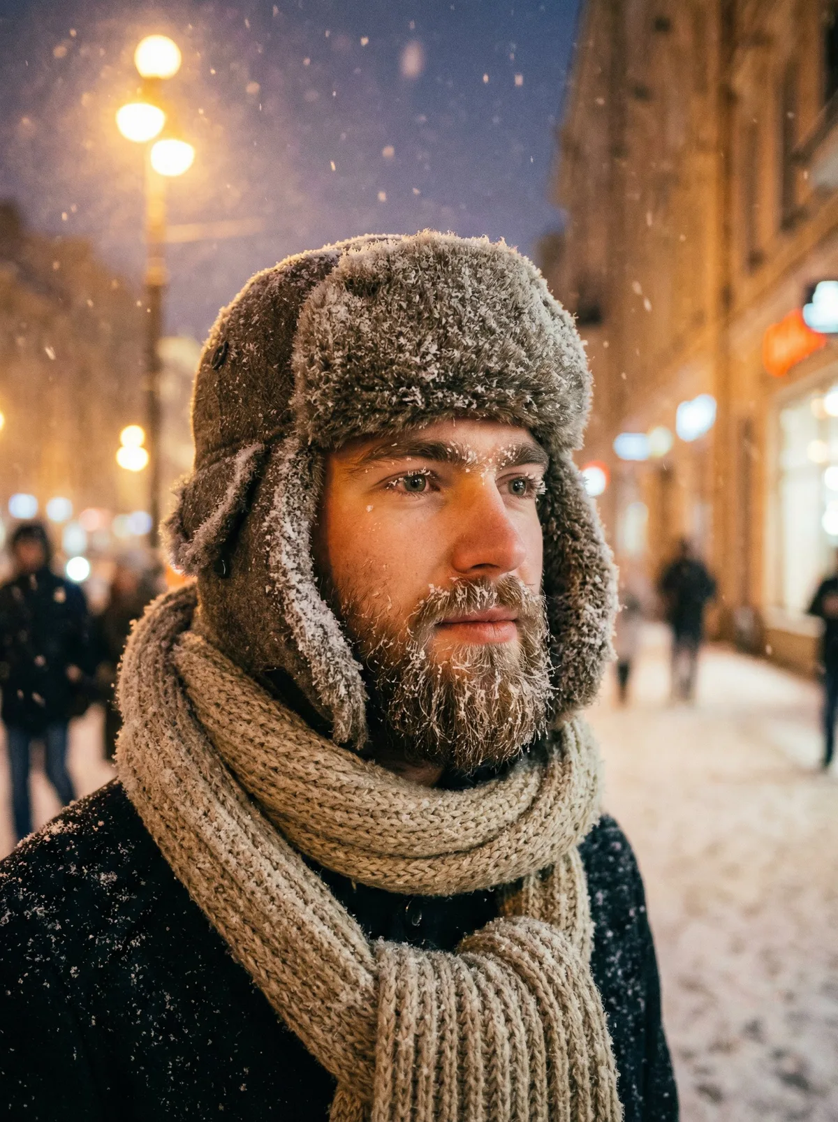 Человек в шапке и шарфе