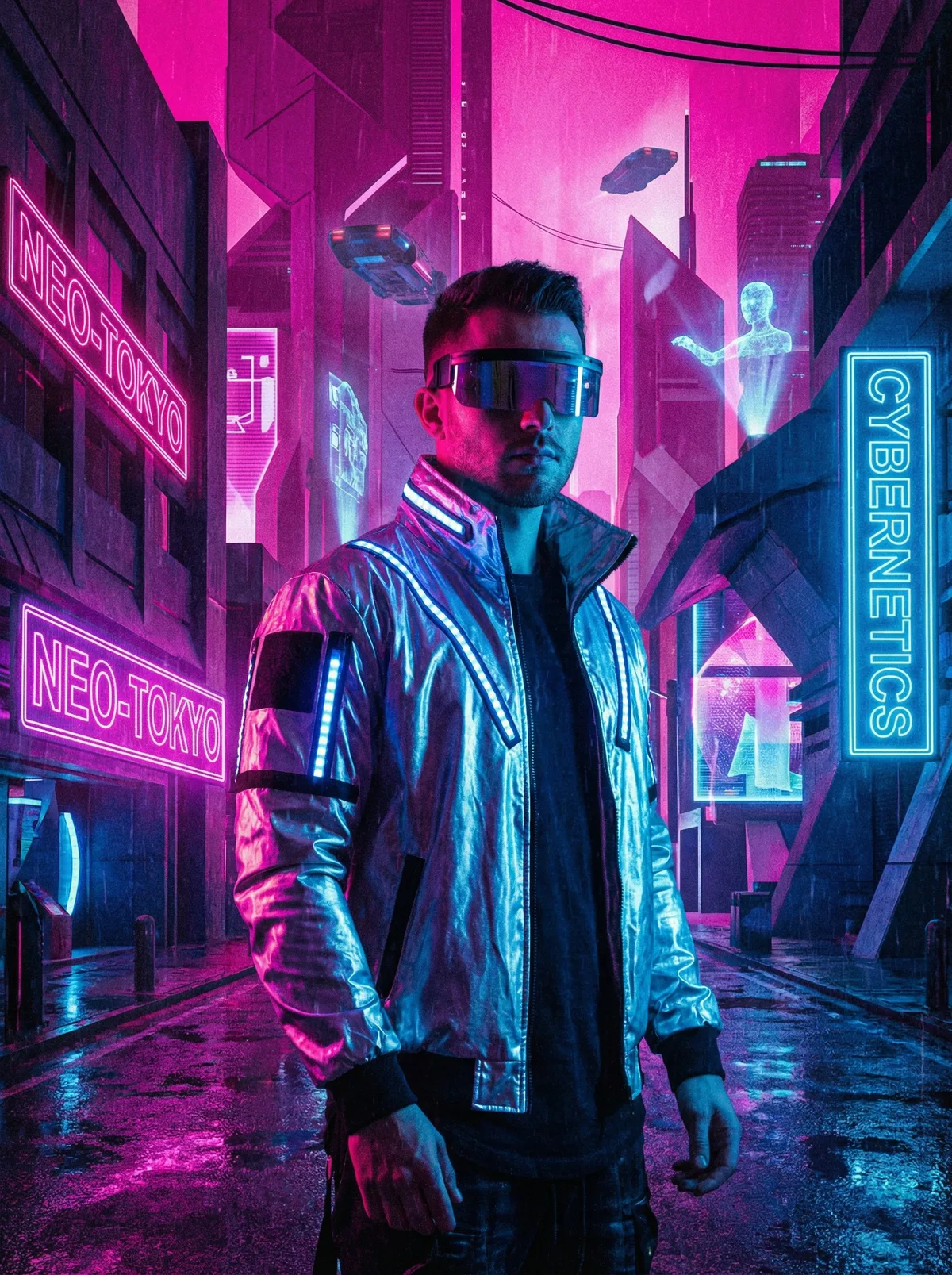 Мужчина в неоновом освещении