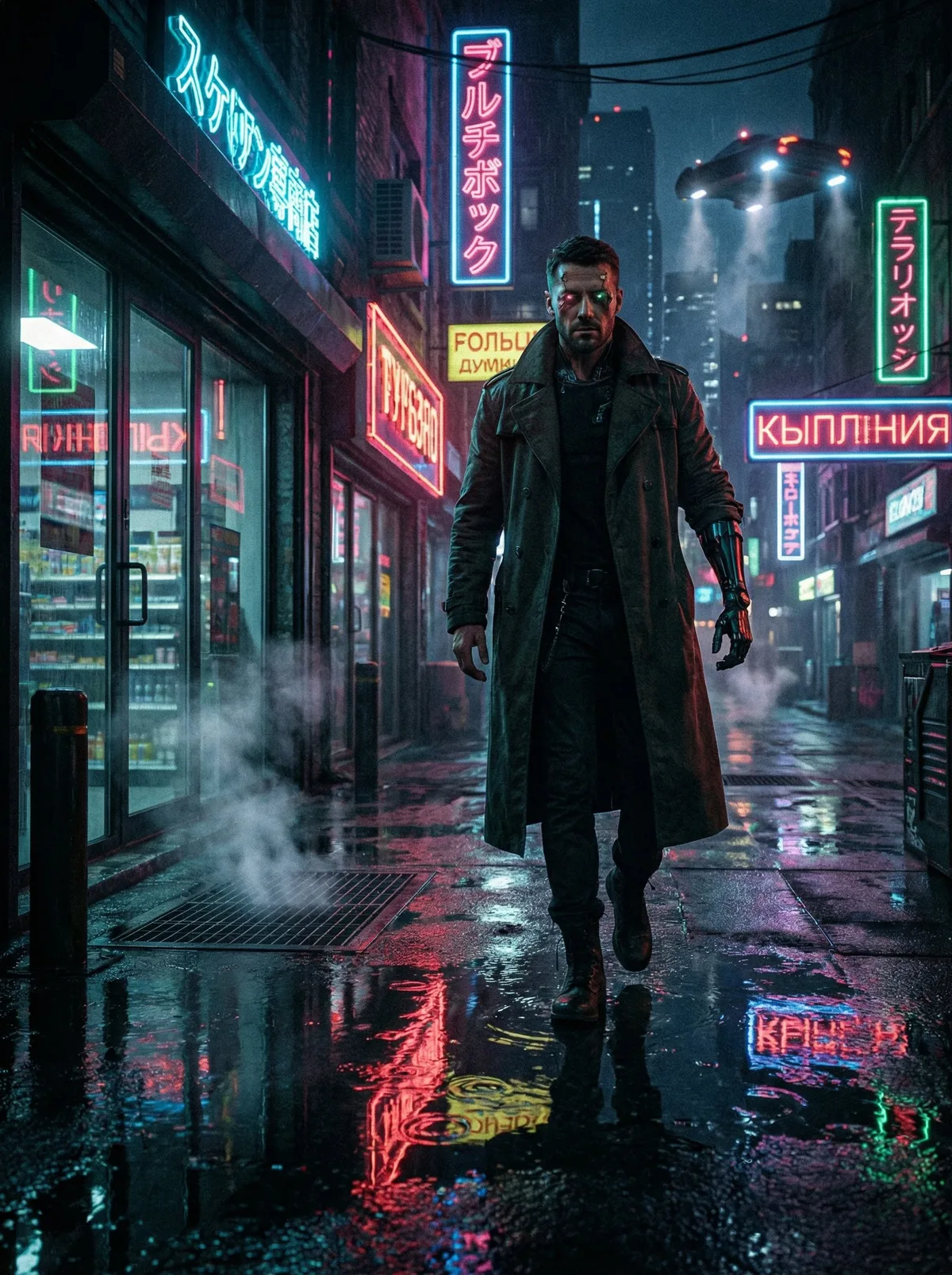 Мужчина на улице ночного города