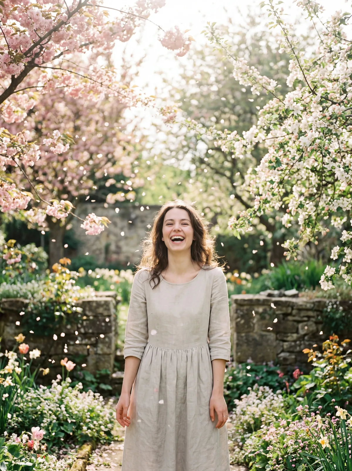 Девушка на фоне цветущего сада