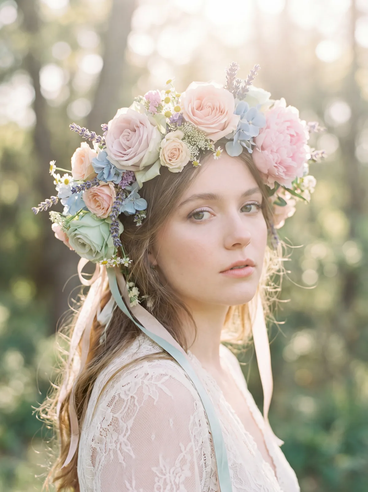 Портрет девушки с венком из цветов на голове