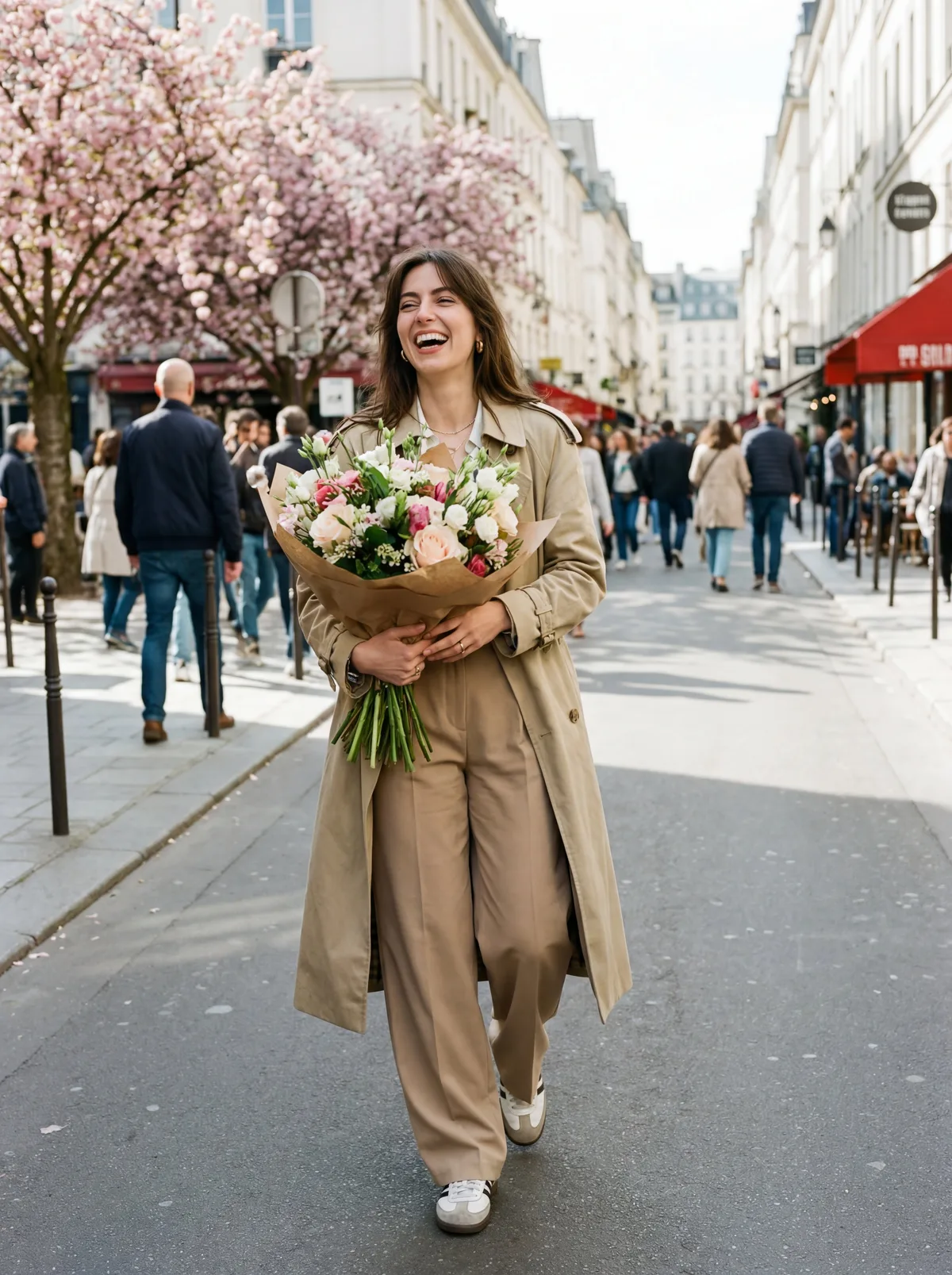 Девушка держит открытку “8 марта”