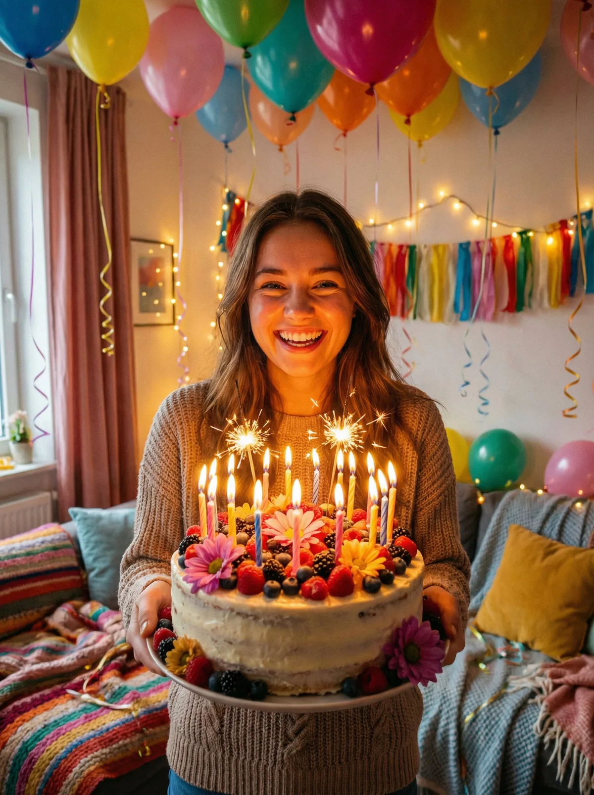 Девушка с праздничным тортом и свечами