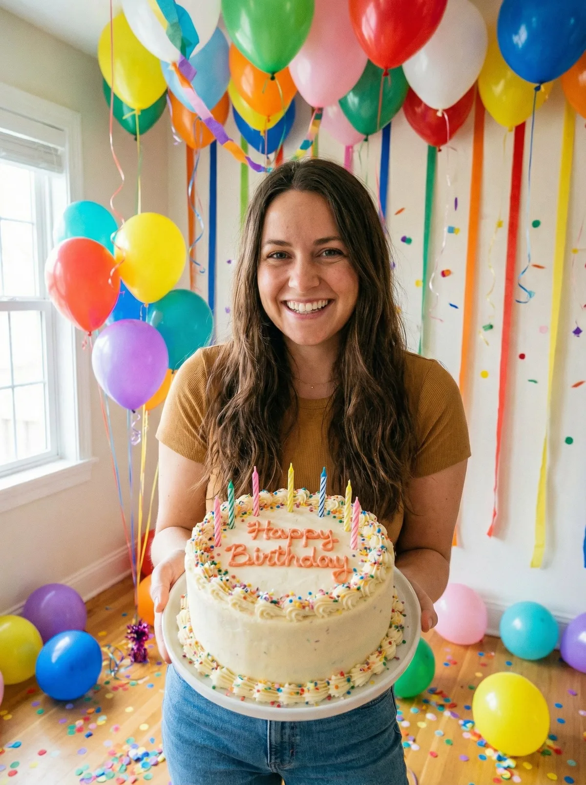 Человек держит торт с надписью “Happy Birthday”