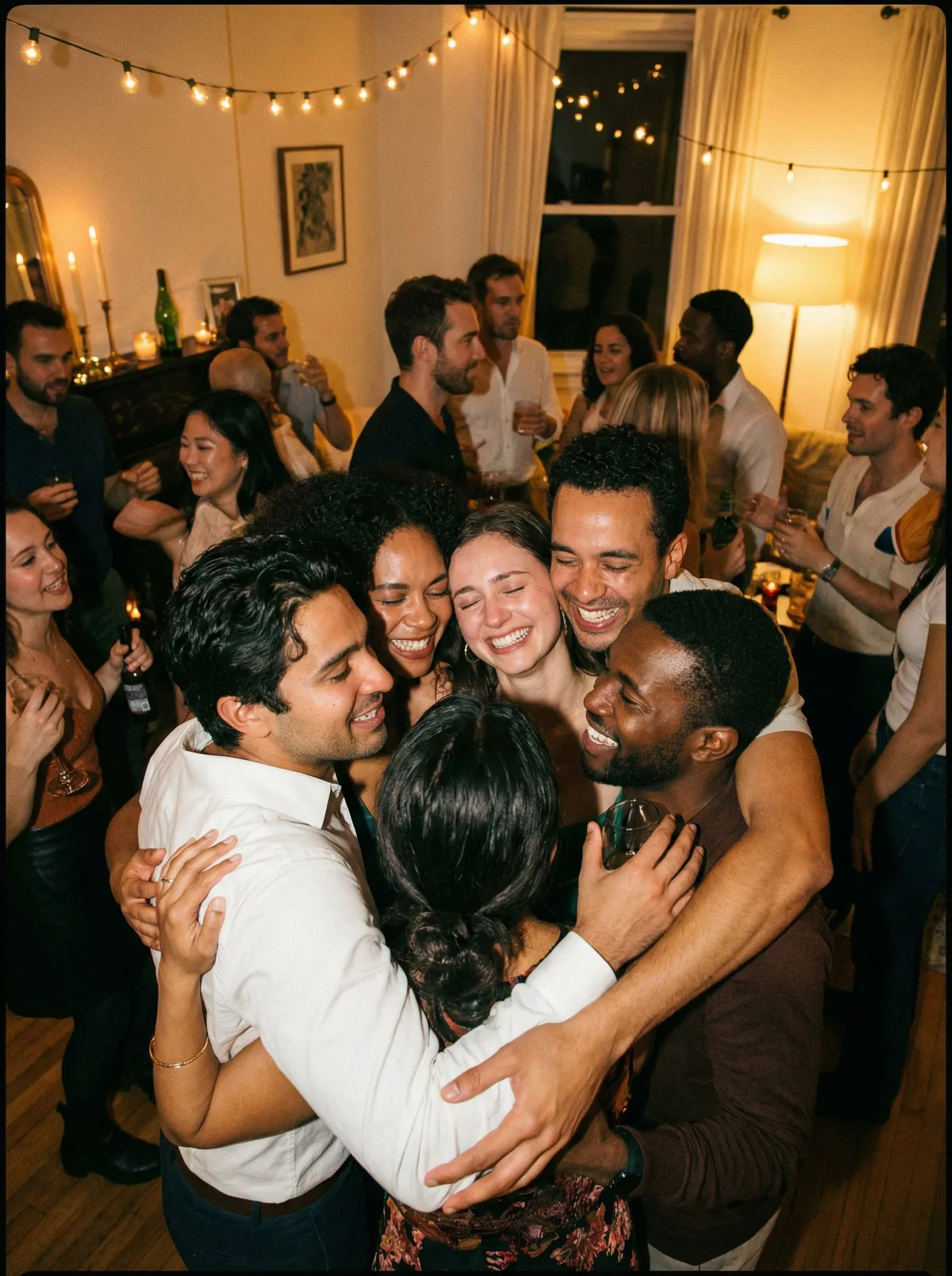 Друзья обнимаются на вечеринке