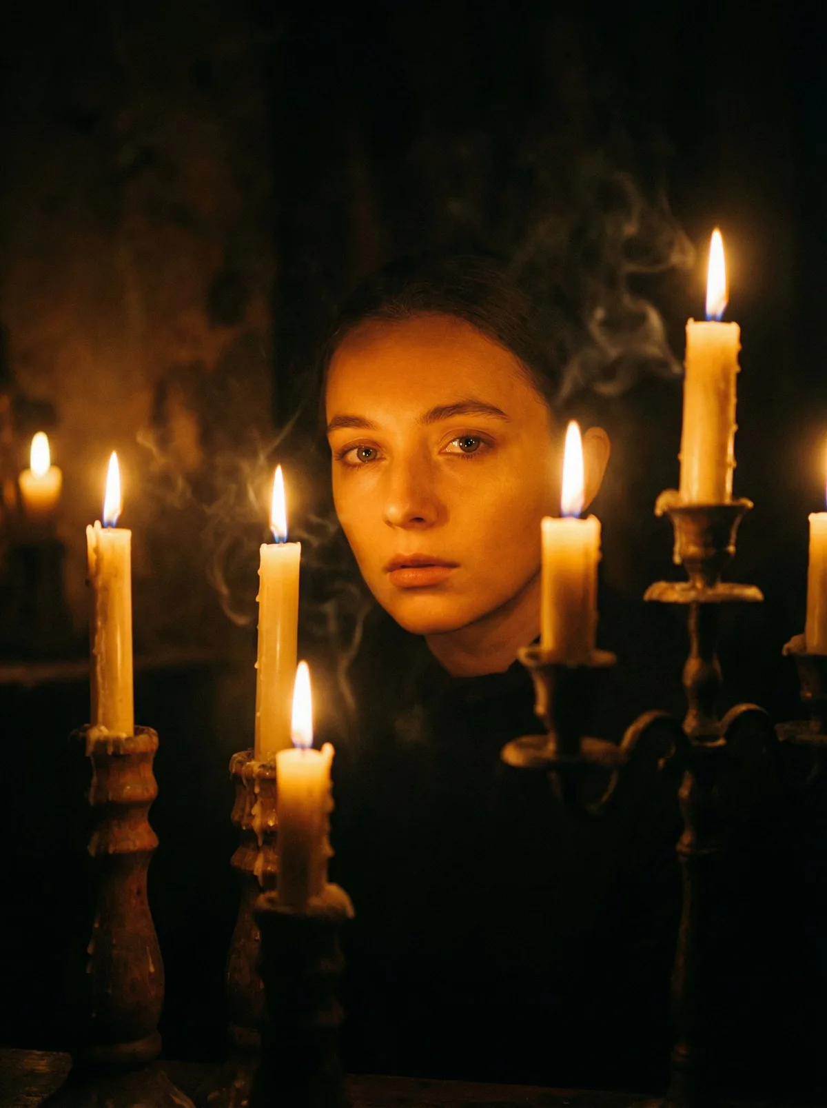 Портрет в темноте со свечами