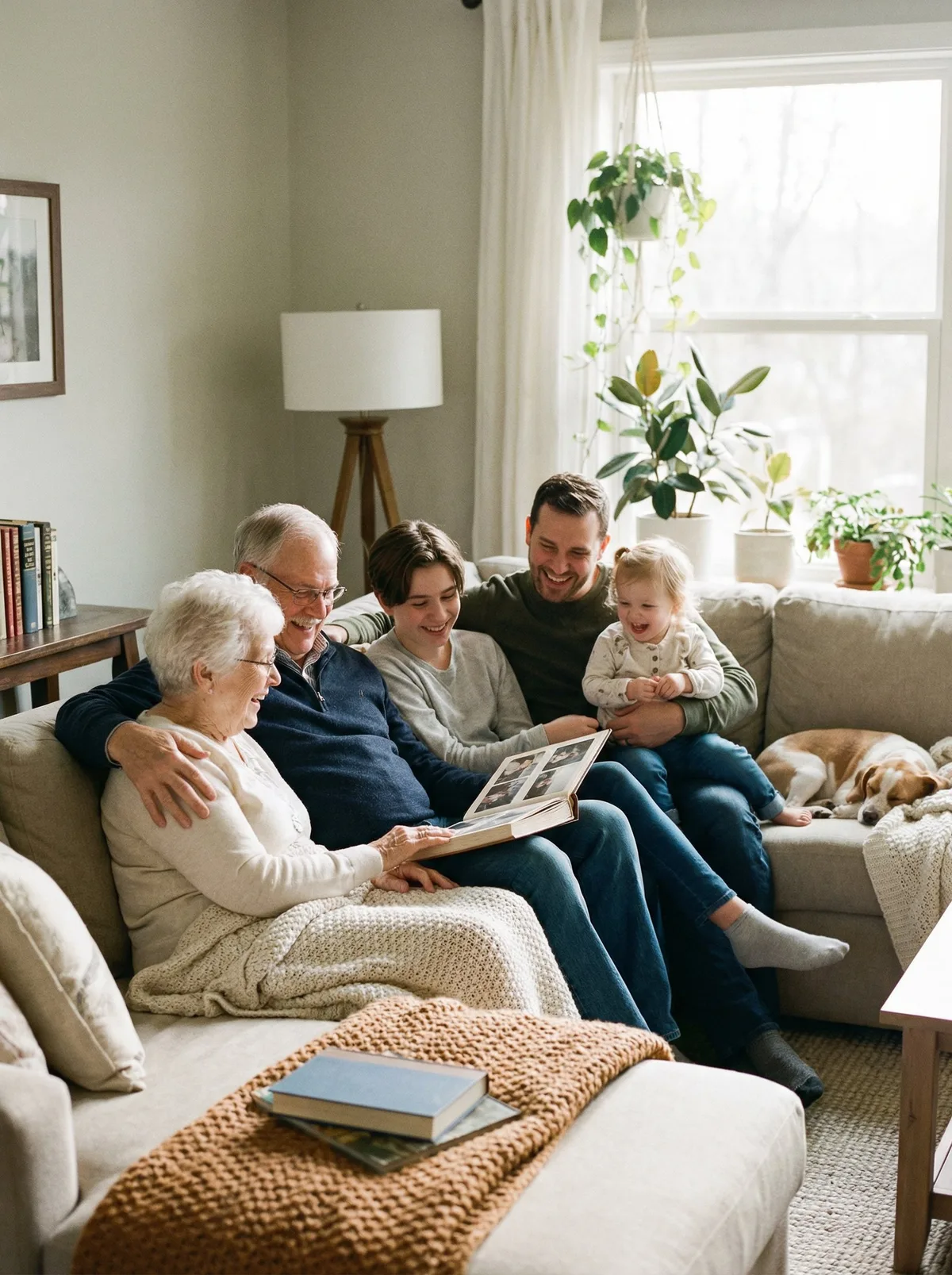 Семья на диване дома