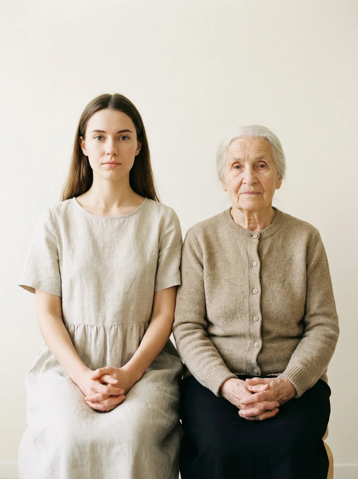 Сравнение поколений: молодая девушка и пожилая женщина