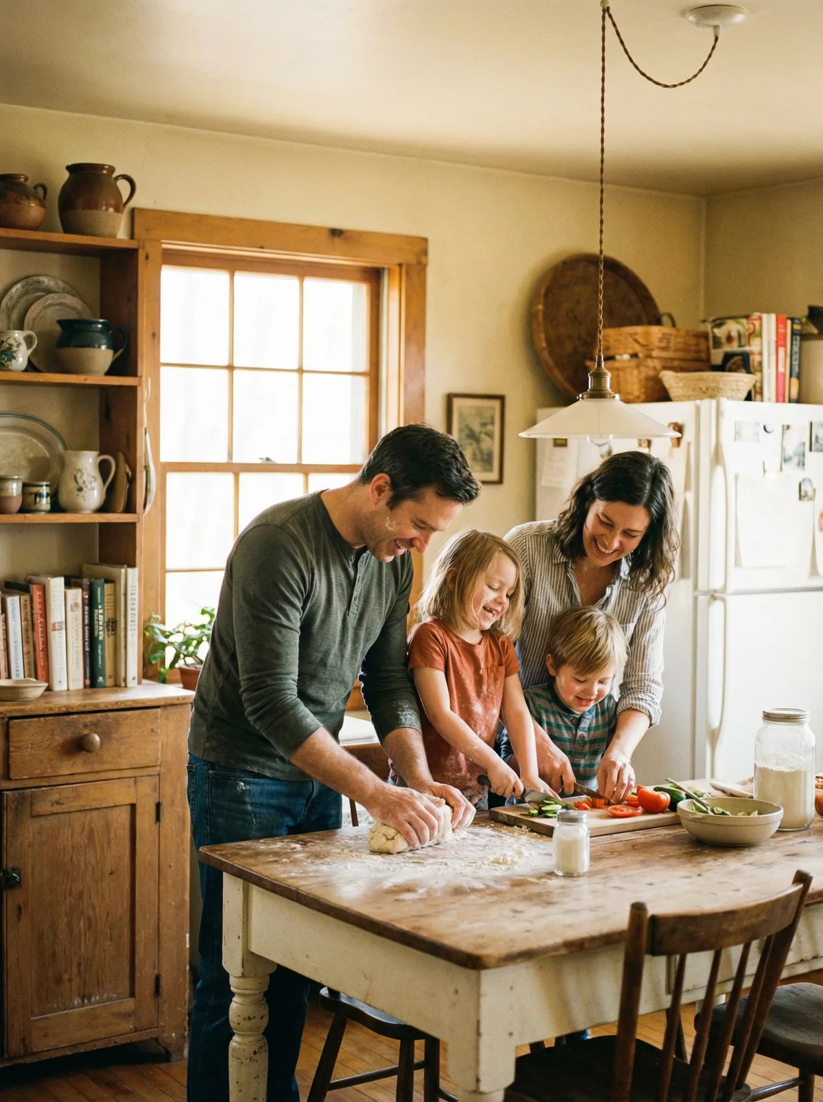 Семейная фотосессия дома на кухне