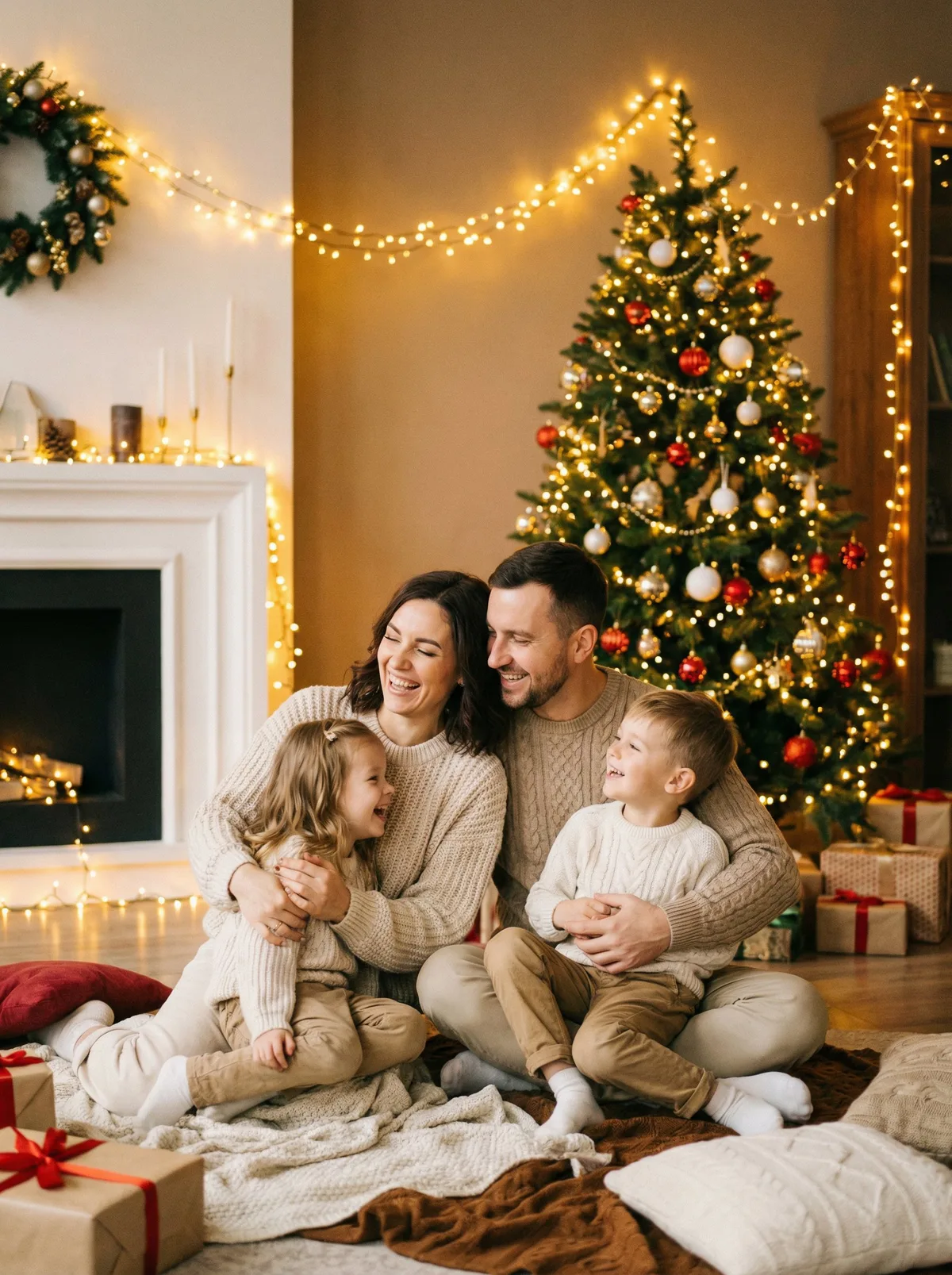 Семья в новогодней атмосфере