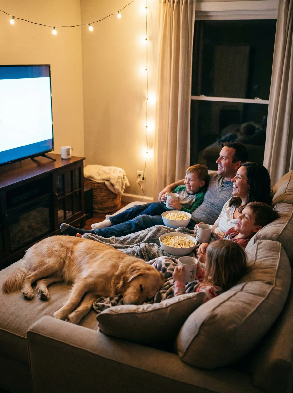 Семья смотрит фильм дома