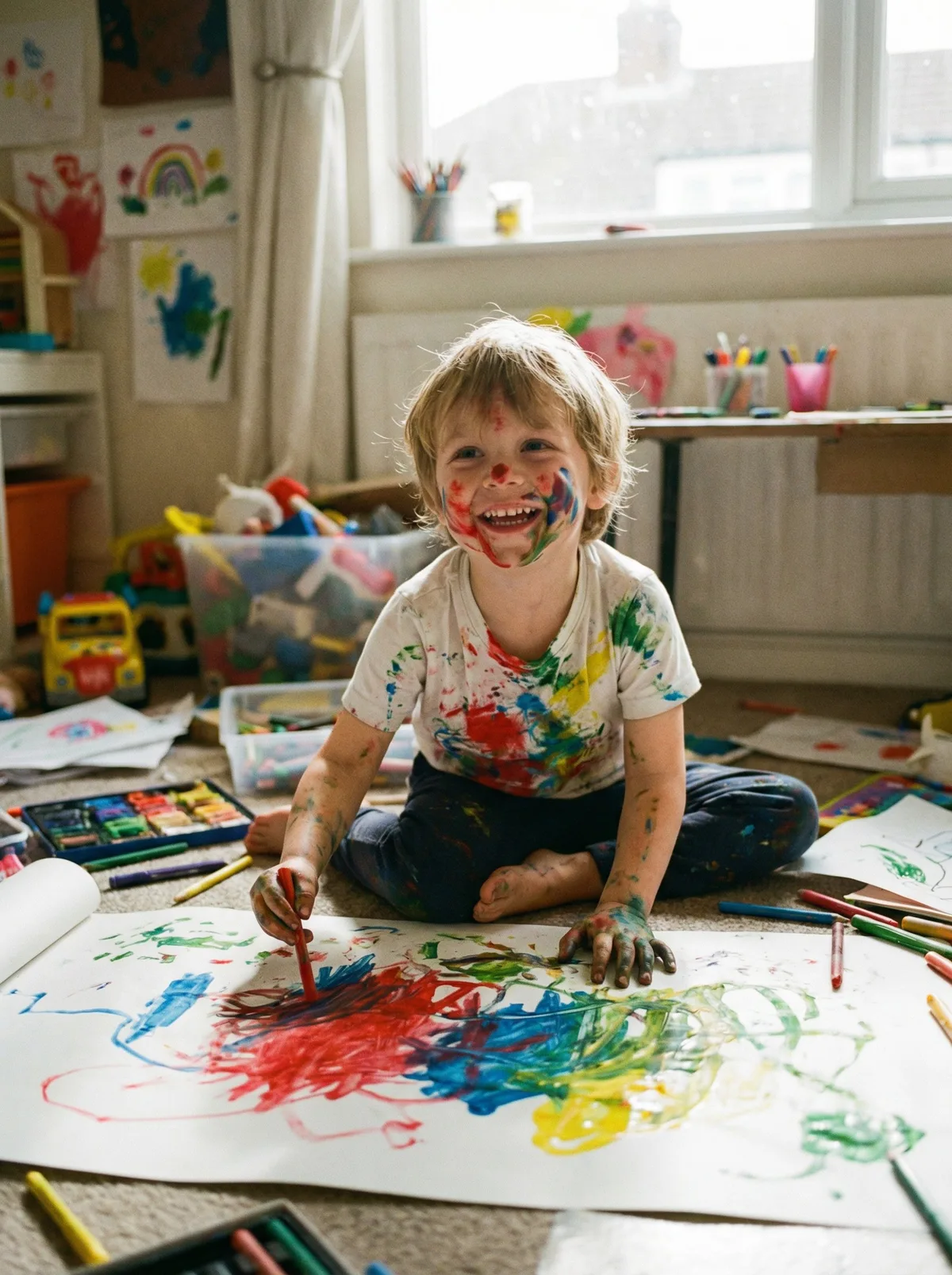 Ребенок рисует красками